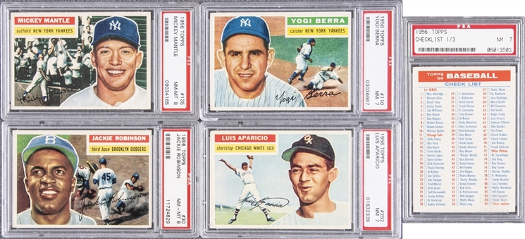 1956 Topps Complete Set (340) Plus Checklist - Featuring PSA NM-MT 8 Mickey Mantle Example! 